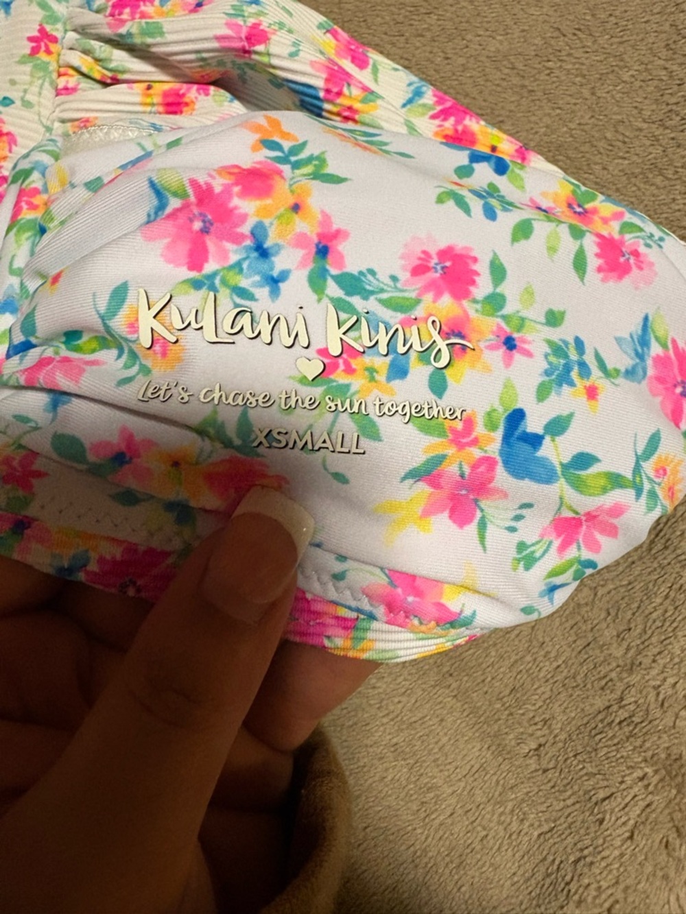 Kulani Kinis White Floral Bikini Top with Pink, Blue & Yellow Accents